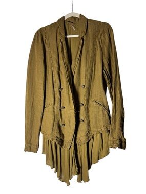 Free People Moss Colored Double-Breasted Draped Military Style Jacket